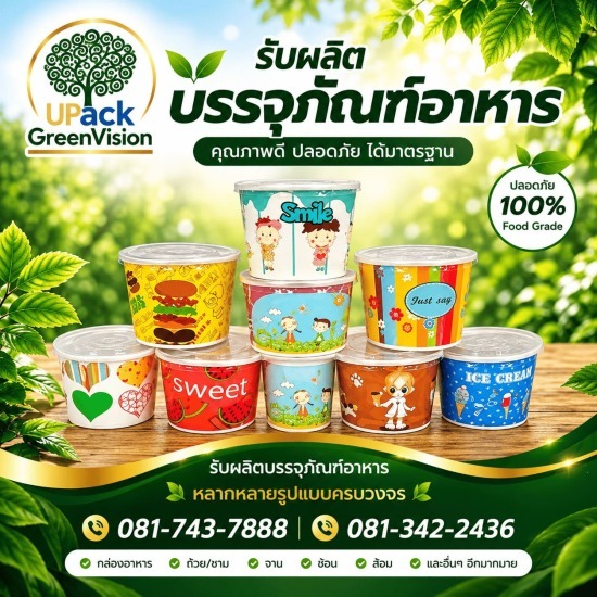 ขายส่ง ถ้วยไอศครีมกระดาษพิมพ์ลาย - โรงงานผลิตบรรจุภัณฑ์อาหาร U Pack Green Vision